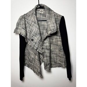 ANNE KLEIN Women's Chic Tweed Knit Asymmetrical Drape Front Cardigan‎ Jacket